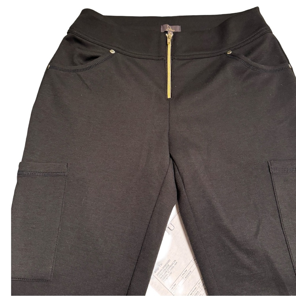 Jaanuu Zip Front Scrub Pants M Bootcut Flare Bottoms High Rise Ponte Knit Black - Picture 4 of 8